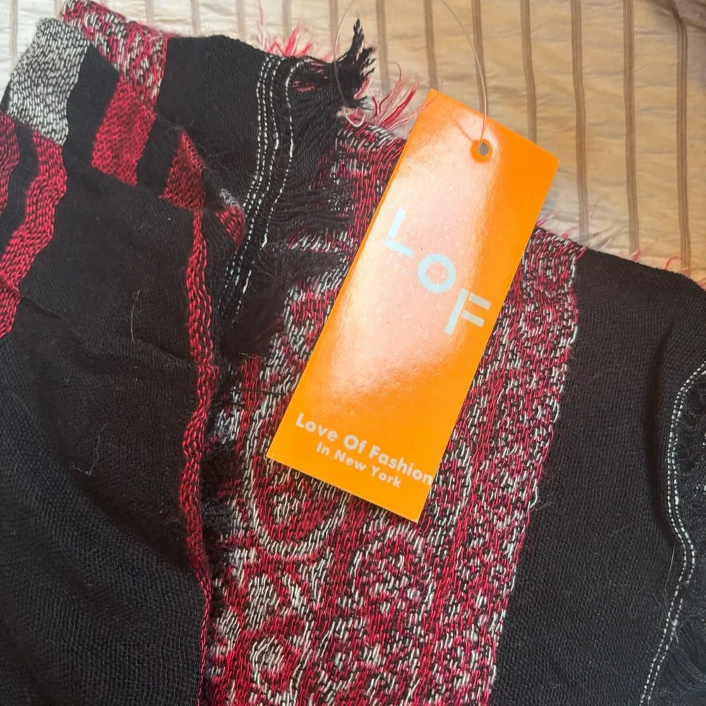 LOF Black and Red Patterned Scarf
